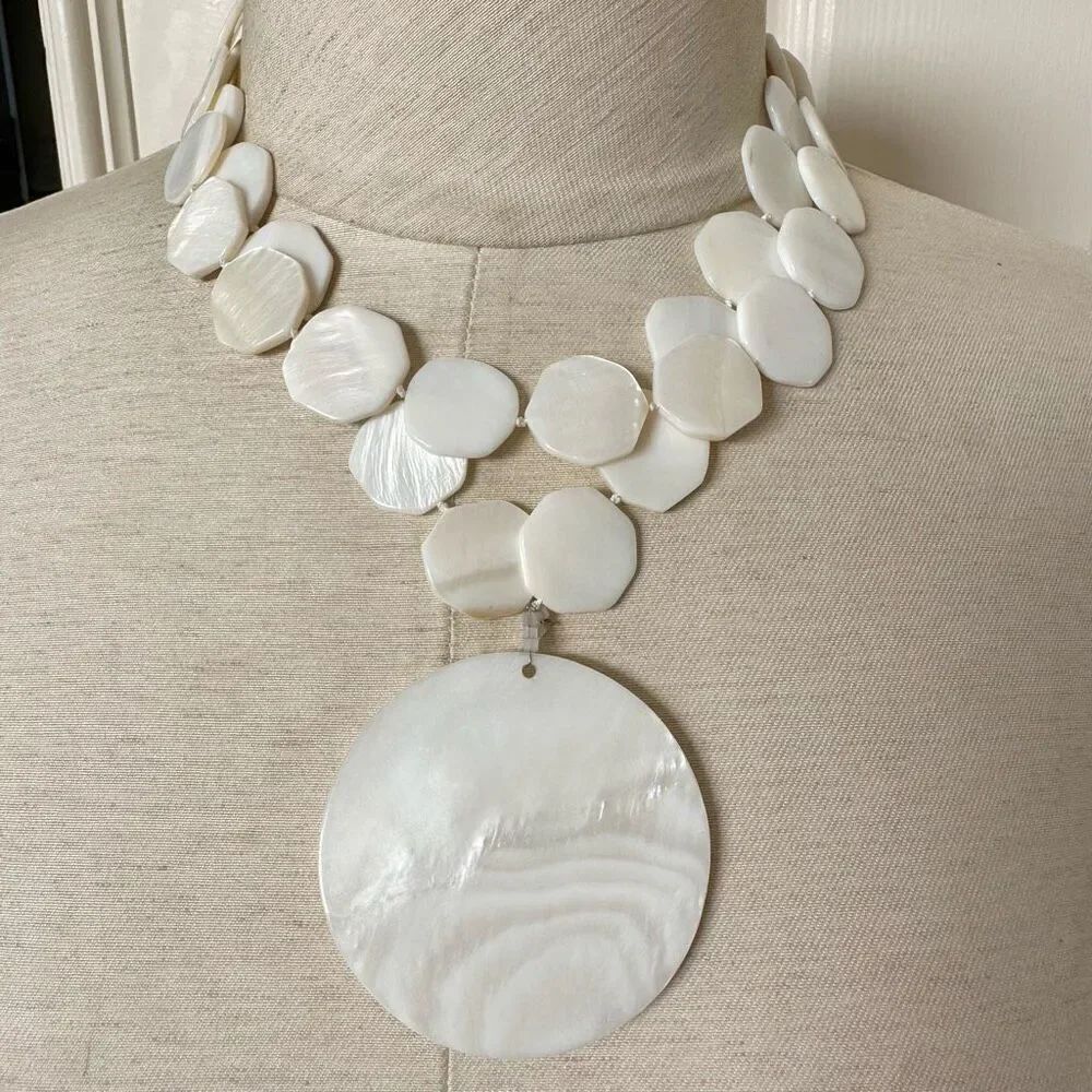 Mother of pearl double strand circle pendant necklace